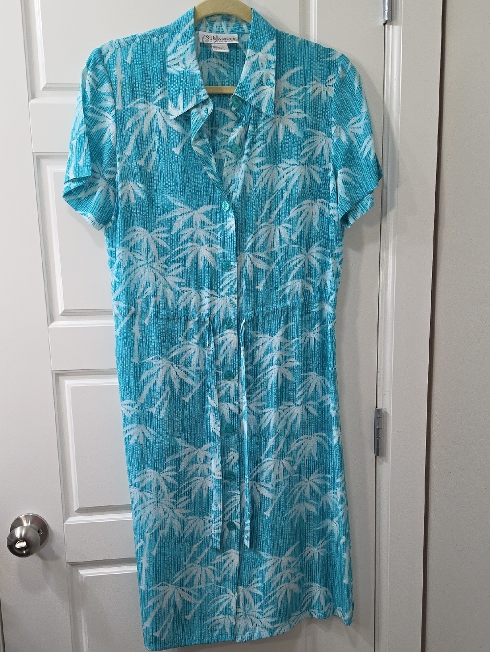 Diane von Furstenberg Turquoise and White Silk Button Down Shirtdress - XS
